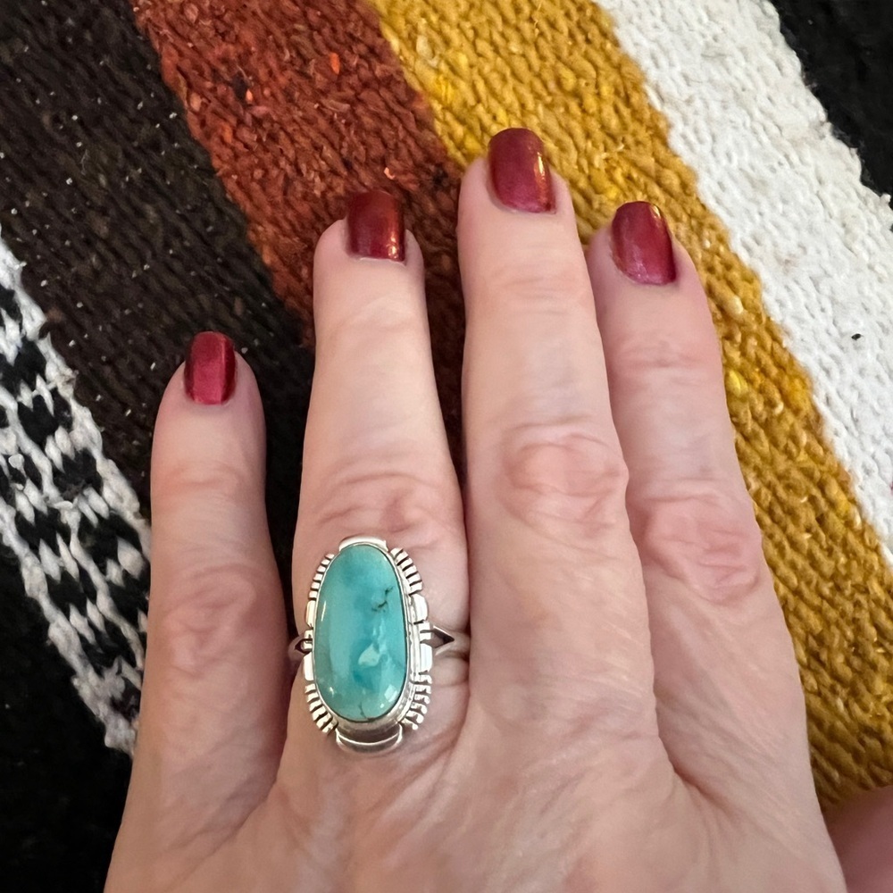 ❤️ Signed Native Arlene Yazzie Kingman Turquoise Sterling Navajo Size 6.75 Ring - Picture 17 of 17